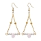 Triangle Iron Chain and Glass Dangle Earrings, Golden, Pink, 65x29mm