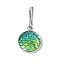 Resin Flat Round with Mermaid Fish Scale Keychin, with Iron Keychain Clasp Findings, Cyan, 2.7cm