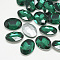 Pointed Back Glass Rhinestone Cabochons, Back Plated, Faceted, Oval, Med.Emerald, 8x6x3mm