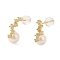 Sterling Silver Studs Earrings, with Natural Pearl,  Cubic Zirconia, Jewely for Women, Round, Real 18K Gold Plated, 20x12mm