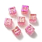 UV Plating Rainbow Iridescent Acrylic Beads, Square, Cerise, 12x12x12mm, Hole: 7mm