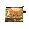 Polyester Wallets, Rectangle with Cat Pattern Makeup Bags, Gold, 11x13.5cm