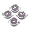 Alloy Enamel Links Connectors, with Crystal Rhinestones, Flat Round with Letter, Silver Color Plated, Letter.N, 22x16x2mm, Hole: 1.8mm