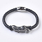 Men's Braided Leather Cord Bracelets, with 304 Stainless Steel Findings and Magnetic Clasps, Dragon Head, Black, 7-5/8 inch(195mm)