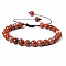 Natural Red Jasper Round Bead Adjustable Braided Bracelets, 6mm