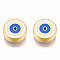 Rack Plating Alloy Enamel Pendants, Light Gold, Cadmium Free & Nickel Free & Lead Free, Flat Round with Evil Eye, White, 12x4.5mm, Hole: 2mm