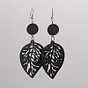 Trendy Leaf Wood Dangle Earrings EJEW-F0090-09F-1