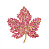 Autumn Maple Leaf Light Gold Alloy Rhinestone Brooch Pins PW-WG57699-03-1