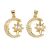 Rack Plating Planet Brass Micro Pave Cubic Zirconia Pendants KK-E102-31G-1-1