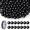 100Pcs Natural Black Tourmaline Round Beads with Strong Stretchy Beading Elastic Thread G-SZ0002-30-1