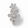 Rack Plating Flower Brass Pave Clear Cubic Zirconia Fold Over Magnetic Clasps KK-C019-21P-1