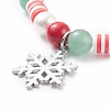 Natural Green Aventurine & Mashan Jade & Shell Pearl Stretch Bracelet with Christmas Snowflake Alloy Charm BJEW-TA00089-4