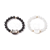 Natural Rainbow Moonstone and Natural Black Tourmaline Beaded Rings RJEW-TA00196-2