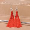 Zinc Alloy Polyester Skull Tassel Dangle Earrings FS-WG69CBD-09-1