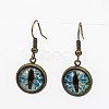 Trendy Antique Bronze Brass Dragon Eye Printed Glass Dangle Earrings EJEW-JE01479-2