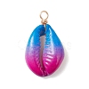 Spray Painted Natural Cowrie Shell Deep Sky Blue Pendants PALLOY-JF04260-02-3
