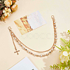 1Pc Alloy Colorful Rhinestone Flower & Plastic Pearl Link Chain Double Layer Pants Chains with Cross Charms AJEW-GF0012-75-4