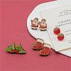 4 Pairs Santa Claus & Holly Leaves & Christmas Socking Printed Wood Stud Earrings EJEW-OY001-02-4