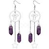 Natural Amethyst Bullet Chandelier Earrings EJEW-SW00017-01-1