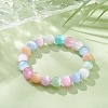 Dyed Natural Selenite Round Beaded Stretch Bracelet BJEW-JB09411-01-2