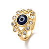 Lampwork Evil Eye Open Cuff Ring with Clear Cubic Zirconia RJEW-L104-03G-01-1