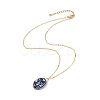 Handmade Porcelain White and Blue Floral Oval Pendant Brass Cable Chain Necklaces for Women NJEW-JN05675-3