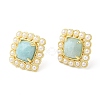 Ion Plating(IP) Natural Amazonite Square Stud Earrings with Plastic Pearl Beaded EJEW-E599-03G-01-3