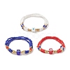 3Pcs 3 Color Evil Eye Lampwork & Glass Seed & Brass Beaded Triple Layer Multi-strand Bracelets Set for Women BJEW-JB09252-1