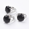 Adjustable Natural Dyed & Heated Black Agate Finger Rings RJEW-F075-01M-1