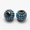 Round Brass Micro Pave Cubic Zirconia Beads ZIRC-L053-25-2