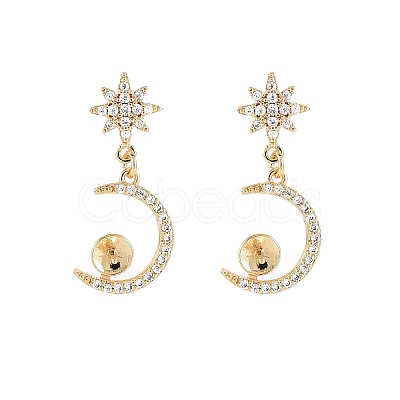 Brass Micro Pave Clear Cubic Zirconia Stud Earring Findings KK-S364-143-1