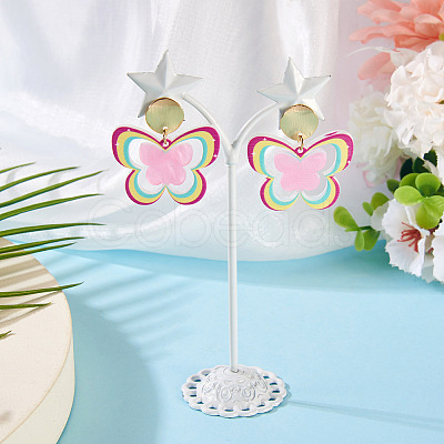 Brass Printing Acrylic Butterfly Dangle Stud Earrings EJEW-TA00672-1