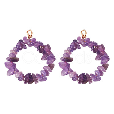 2Pcs Natural Amethyst Chip Beaded Pendants PALLOY-TAC0232-06-1