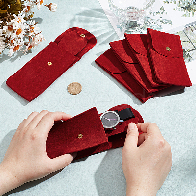 Rectangle Velvet Single Watch Storage Bag with Flip Cover ABAG-WH0038-59-1