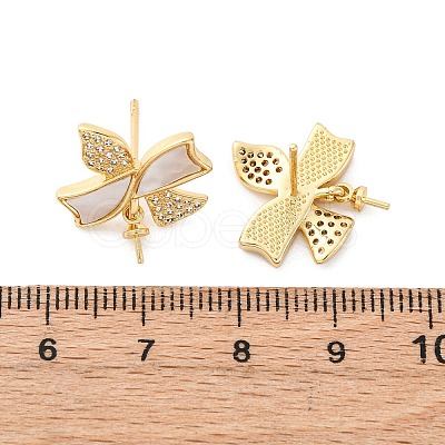 Brass Micro Pave Cubic Zirconia Shell Stud Earrings Findings KK-D363-04G-1