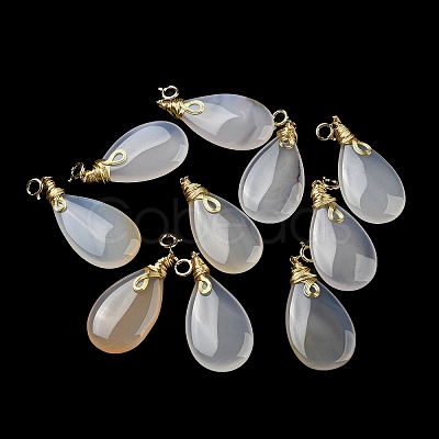 Natural White Agate Teardrop Pendant Decorations G-R489-12G-1