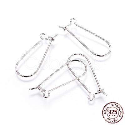 Rhodium Plated 925 Sterling Silver Earring Hoop Findings Kidney Wires Hooks 33x12.7mm Leverback Earrings STER-I005-07P-1