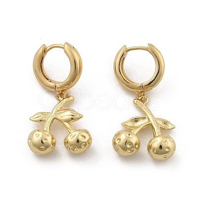 Brass Cherry Hoop Earrings EJEW-R016-04P-1