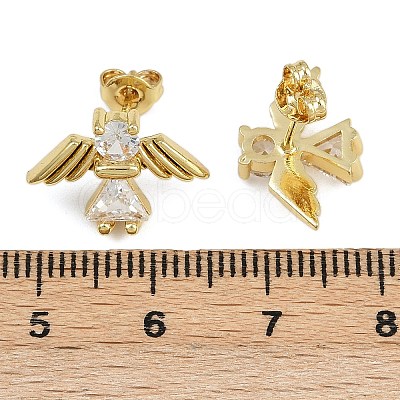 Brass Micro Pave Clear Cubic Zirconia Angel Stud Earrings EJEW-L101-03G-1