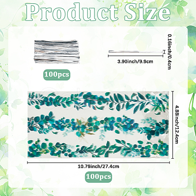 100Pcs Leaf Printed OPP Cellophane Candy Packaging Bags ABAG-GF0001-40-1