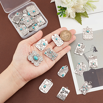 24Pcs 12 Styles Synthetic Turquoise Pendants PALLOY-PH0002-20-1