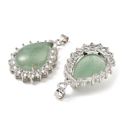 Natural Green Aventurine & Rhinestone Pendants G-K338-31P-05-1