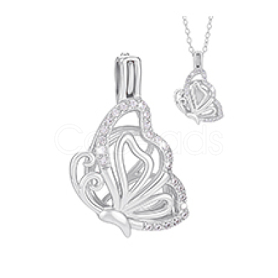 1Pc 925 Sterling Silver Micro Pave Clear Cubic Zirconia Bead Cage Pendants STER-PH0004-85P-1
