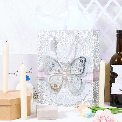 1Pc Butterfly Printed Paper Gift Bags with Ribbon Handles ABAG-SP0001-10A-1
