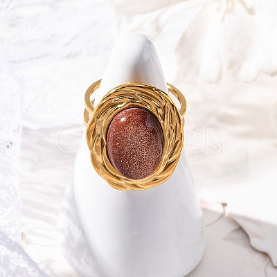Oval Synthetic Goldstone Finger Rings RJEW-M063-01G-19-1