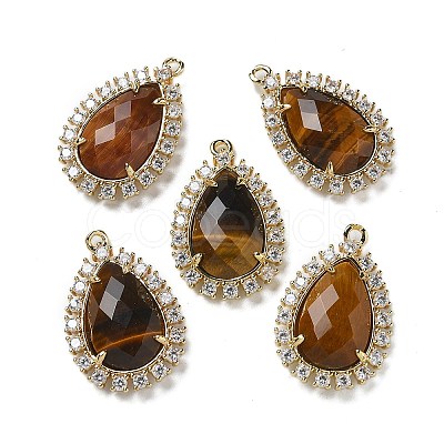 Natural Tiger Eye Faceted Teardrop Pendants G-I375-01G-21-1
