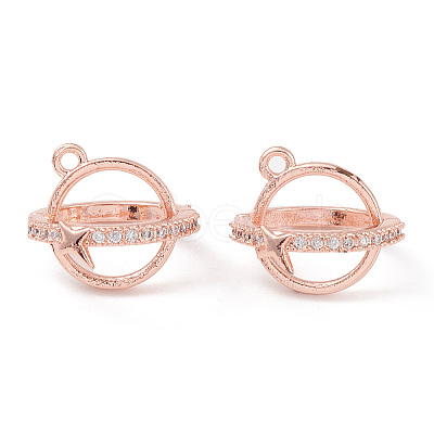 Rack Plating Brass Pave Clear Cubic Zirconia Bead Cage Pendants KK-G464-10RG-1