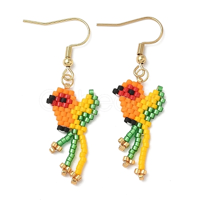 304 Stainless Steel MIYUKI Glass Seed Beads Bird Dangle Earrings EJEW-MZ00555-05-1