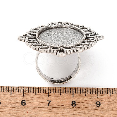 Vintage Adjustable Iron Flower Finger Ring Components Alloy Cabochon Bezel Settings PALLOY-O036-03AS-1