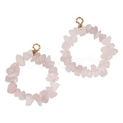 2Pcs Natural Rose Quartz Chip Beaded Pendants PALLOY-TAC0232-02-1